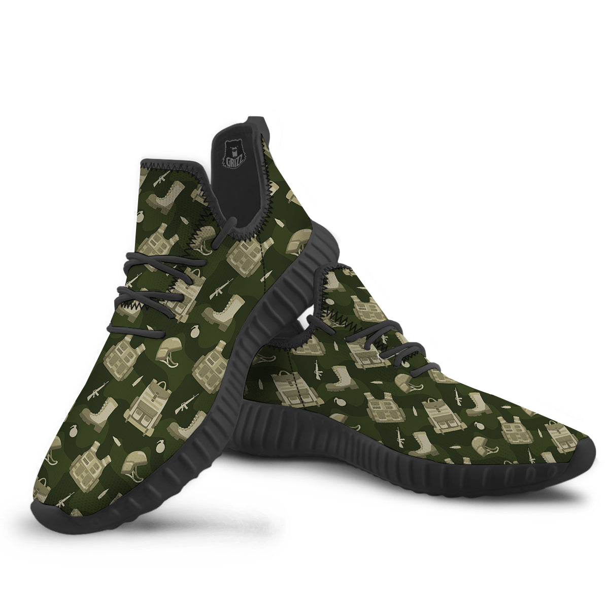 Military Helmet Backpack Print Pattern Black Walking Shoes-grizzshop
