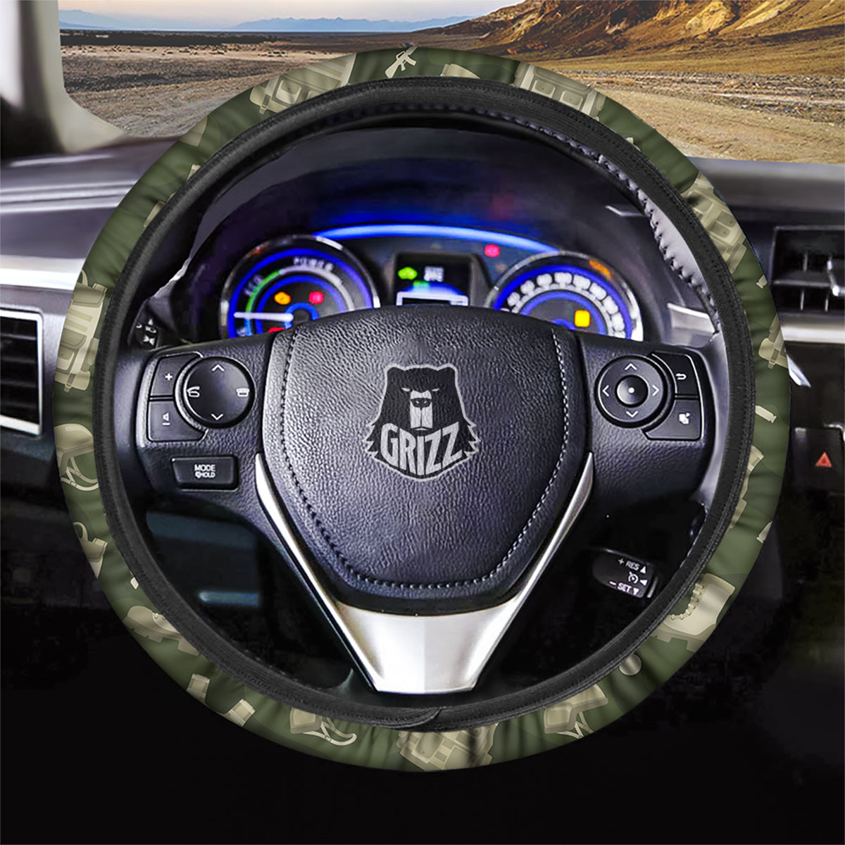 Military Helmet Backpack Print Pattern Car Steering Wheel Cover-grizzshop