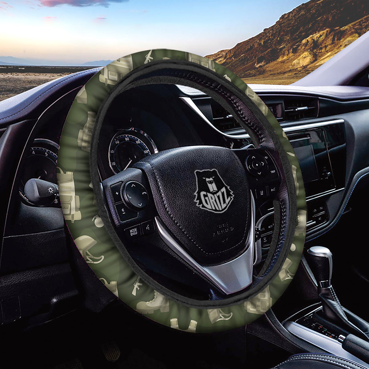 Military Helmet Backpack Print Pattern Car Steering Wheel Cover-grizzshop