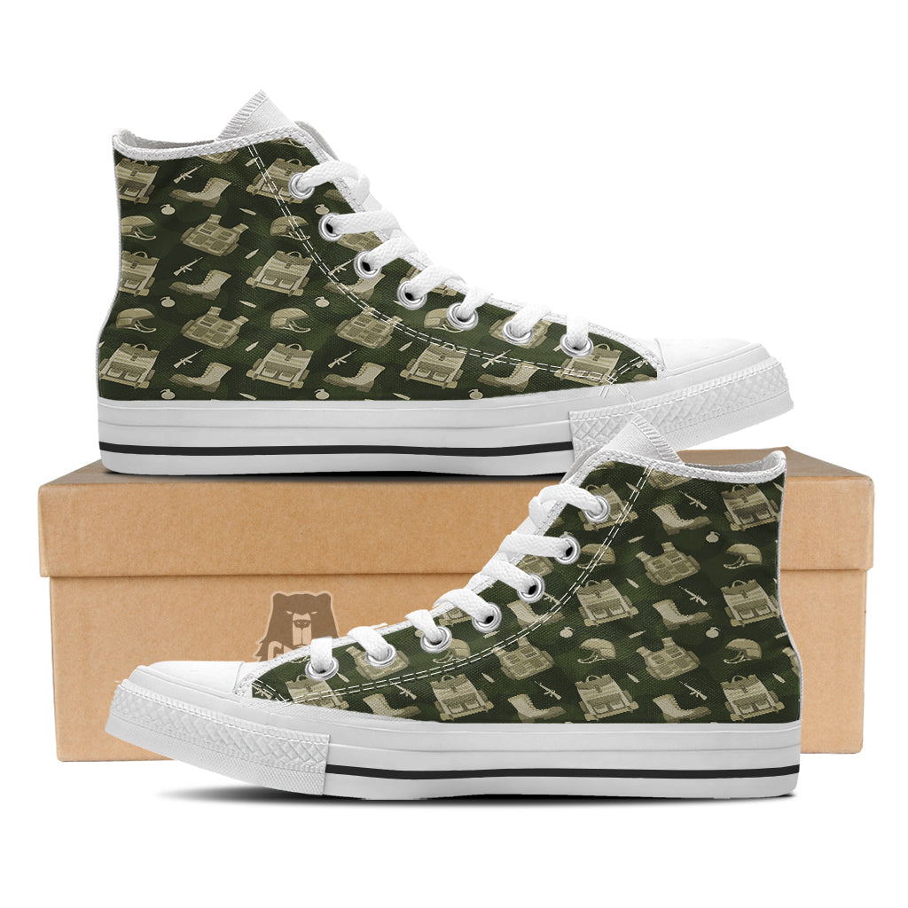Military Helmet Backpack Print Pattern White High Top Shoes-grizzshop