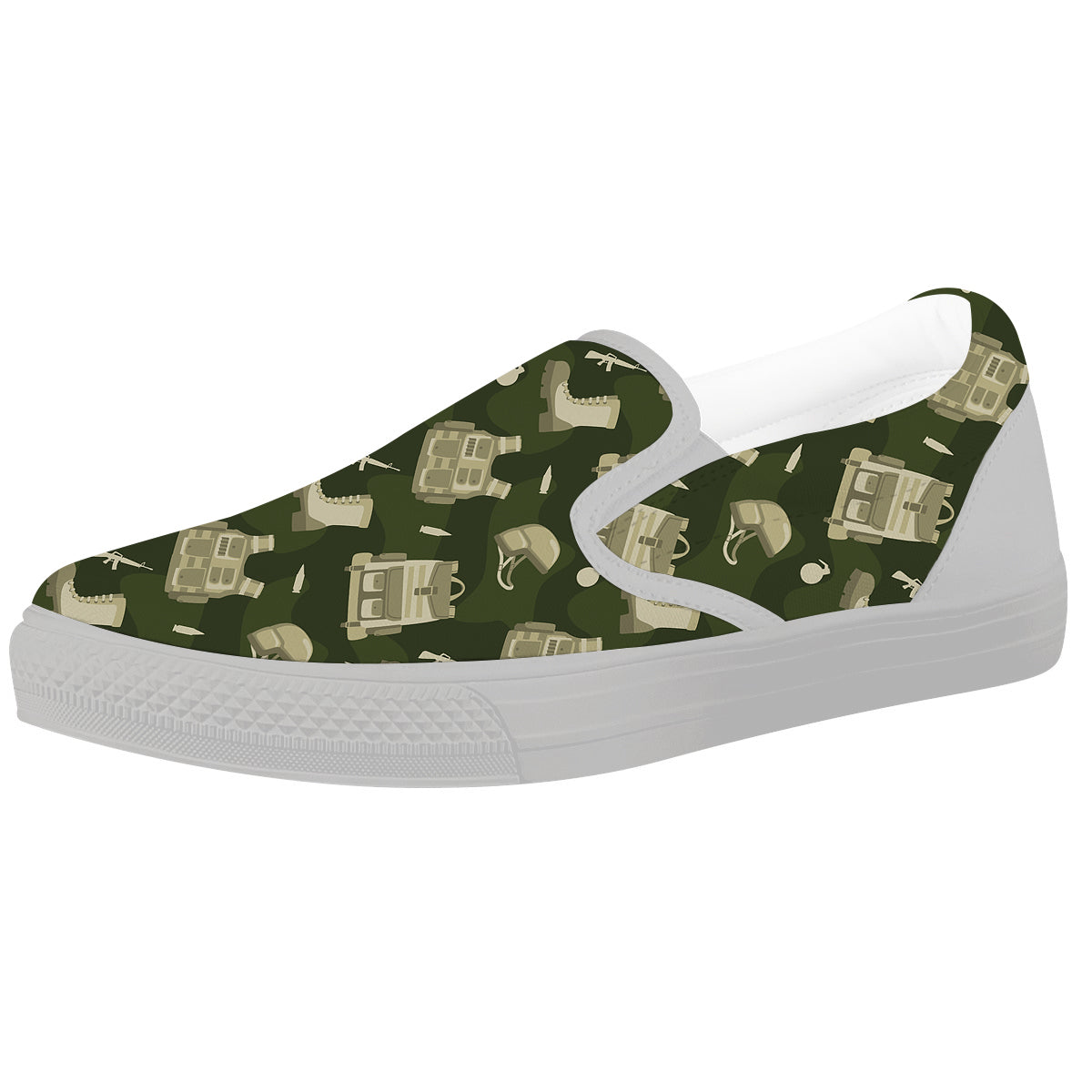 Military Helmet Backpack Print Pattern White Slip On Shoes-grizzshop
