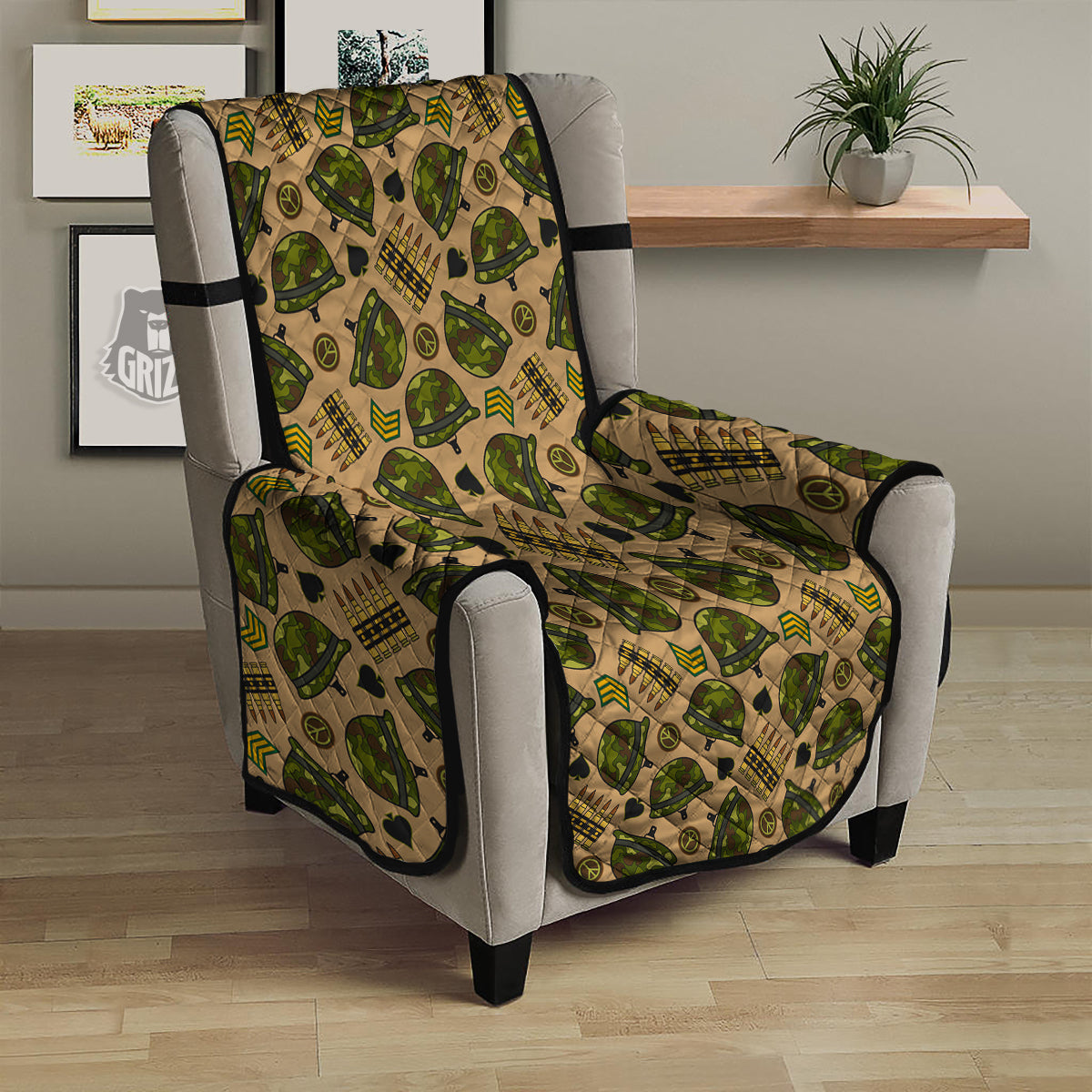 Military USA Print Pattern Armchair Protector-grizzshop