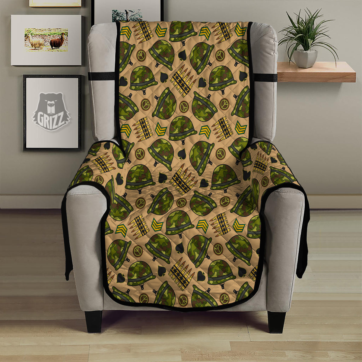 Military USA Print Pattern Armchair Protector-grizzshop