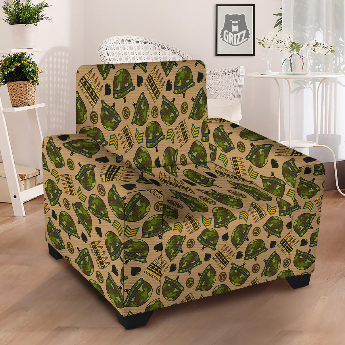 Military USA Print Pattern Armchair Slipcover-grizzshop