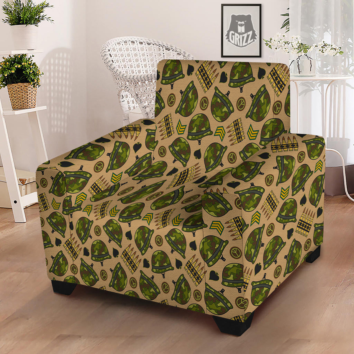 Military USA Print Pattern Armchair Slipcover-grizzshop