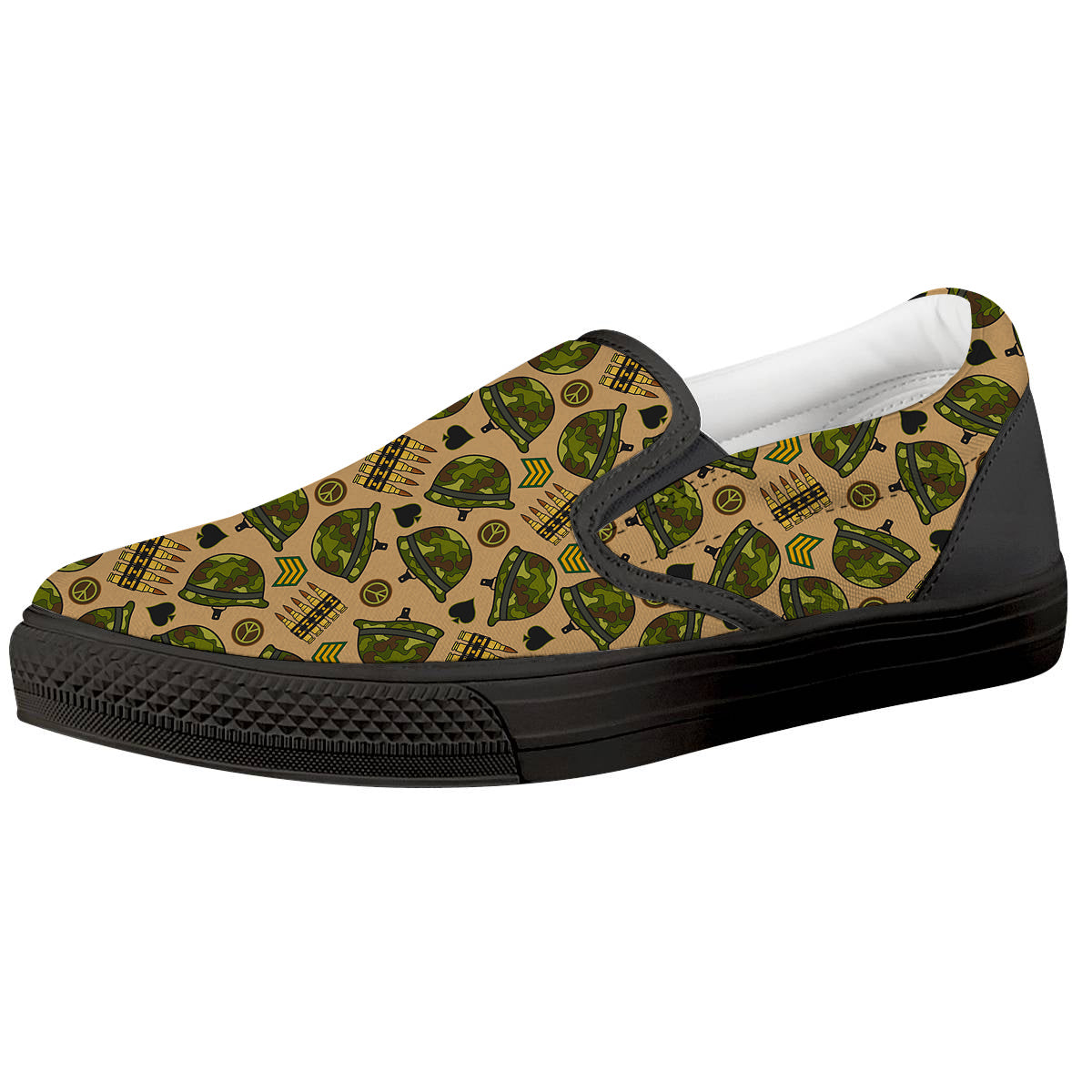 Military USA Print Pattern Black Slip On Shoes-grizzshop