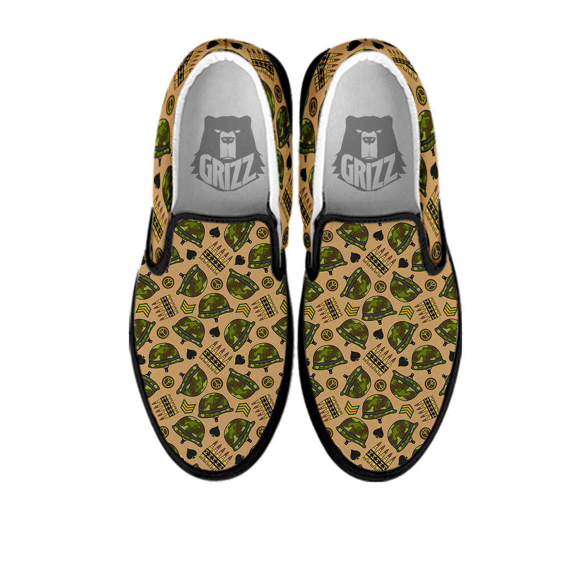 Military USA Print Pattern Black Slip On Shoes-grizzshop