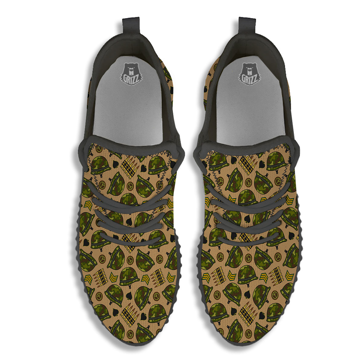 Military USA Print Pattern Black Walking Shoes-grizzshop