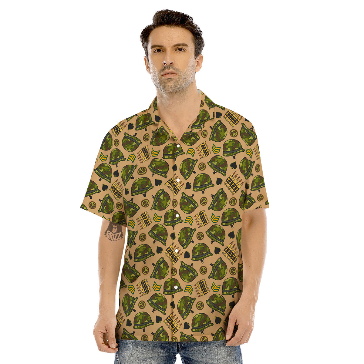 Military USA Print Pattern Men's Hawaiian Shirt-grizzshop