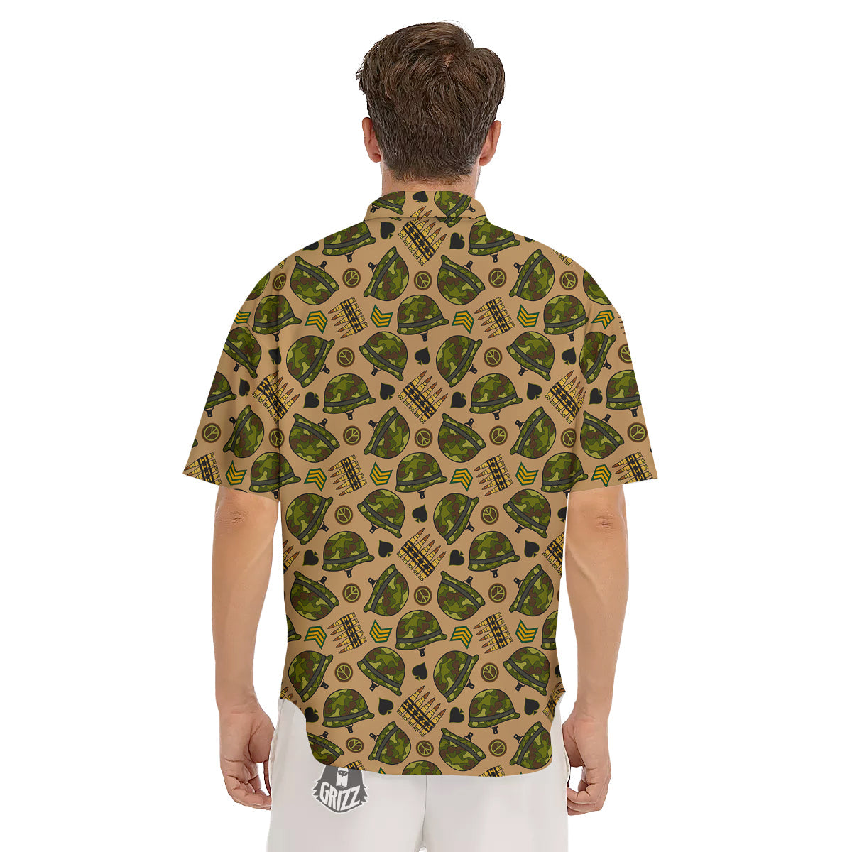 Military USA Print Pattern Men's Short Sleeve Shirts-grizzshop