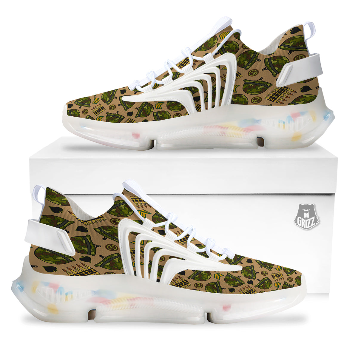 Military USA Print Pattern White Gym Shoes-grizzshop