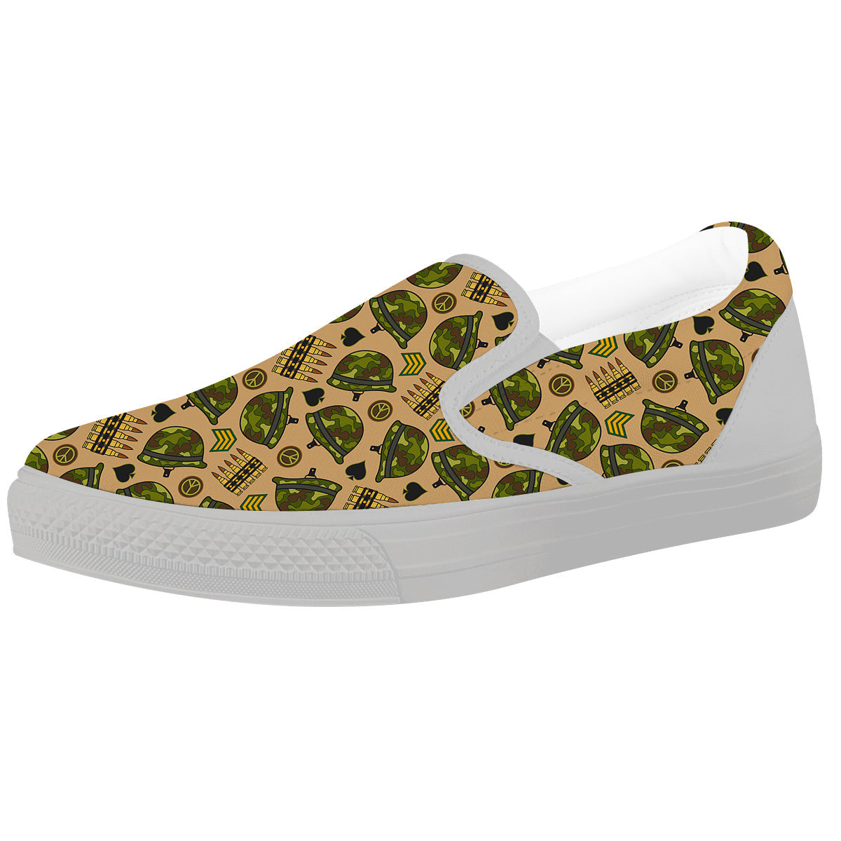 Military USA Print Pattern White Slip On Shoes-grizzshop