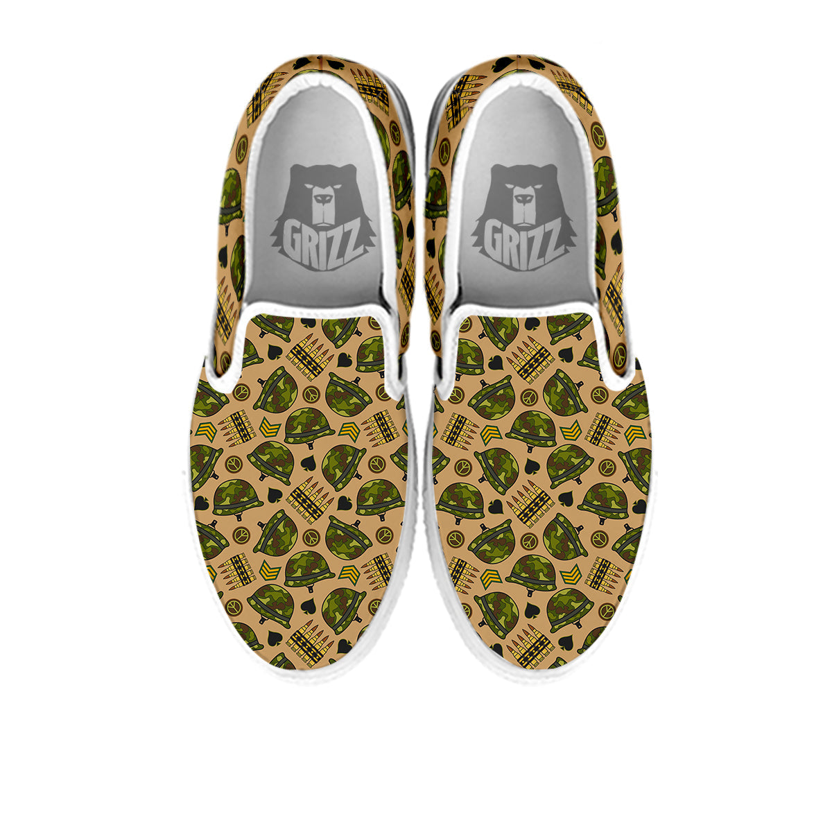 Military USA Print Pattern White Slip On Shoes-grizzshop