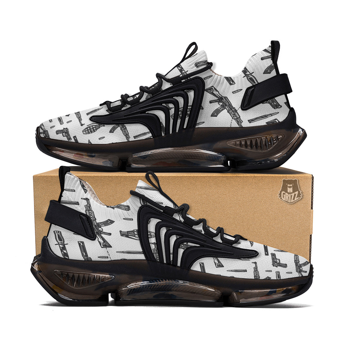 Military Weapon Vintage Print Pattern Black Gym Shoes-grizzshop
