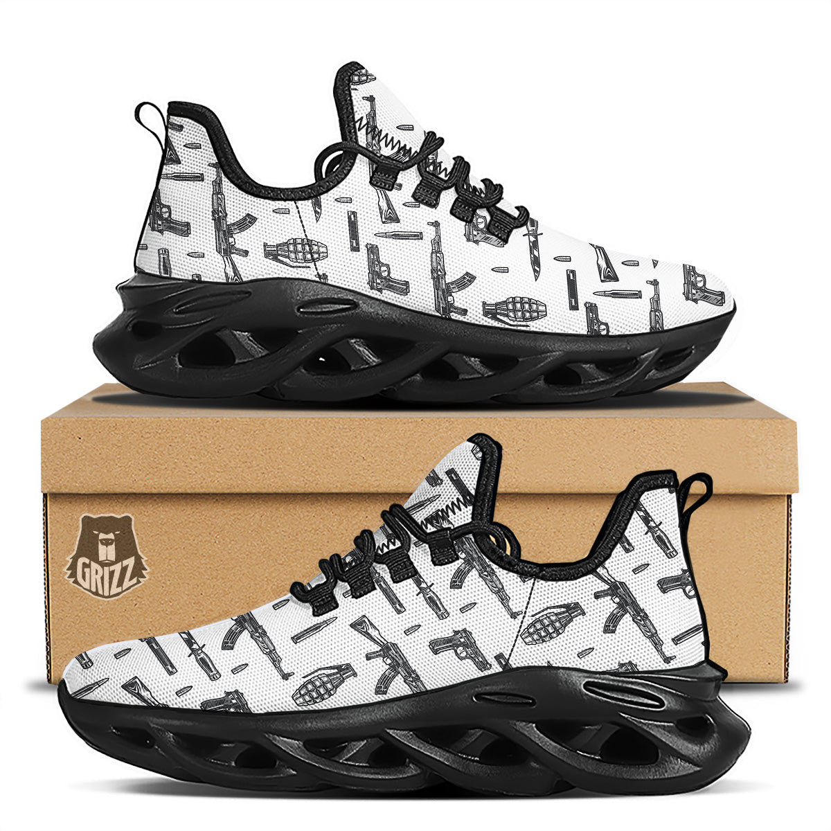 Military Weapon Vintage Print Pattern Black Running Shoes-grizzshop
