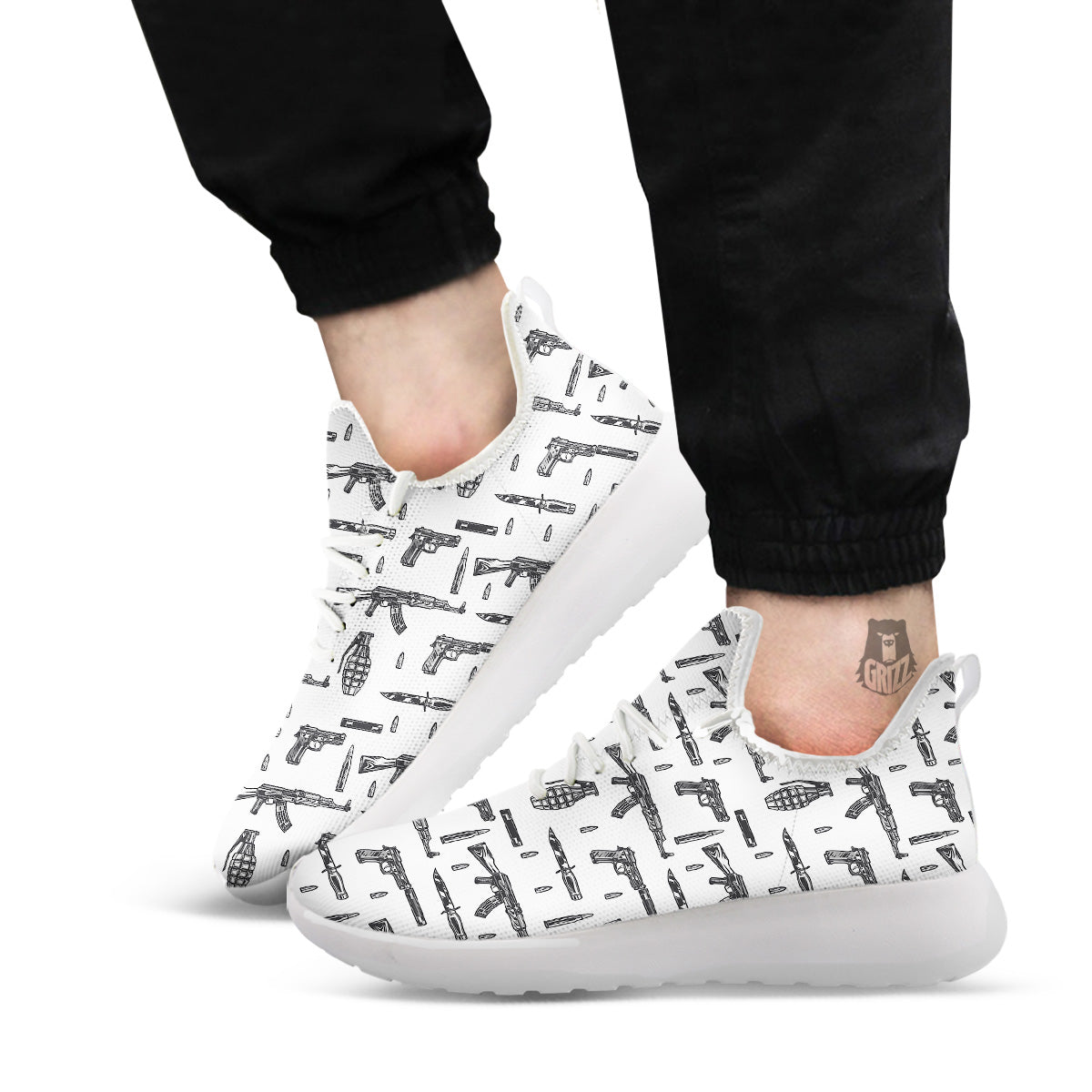Military Weapon Vintage Print Pattern White Athletic Shoes-grizzshop