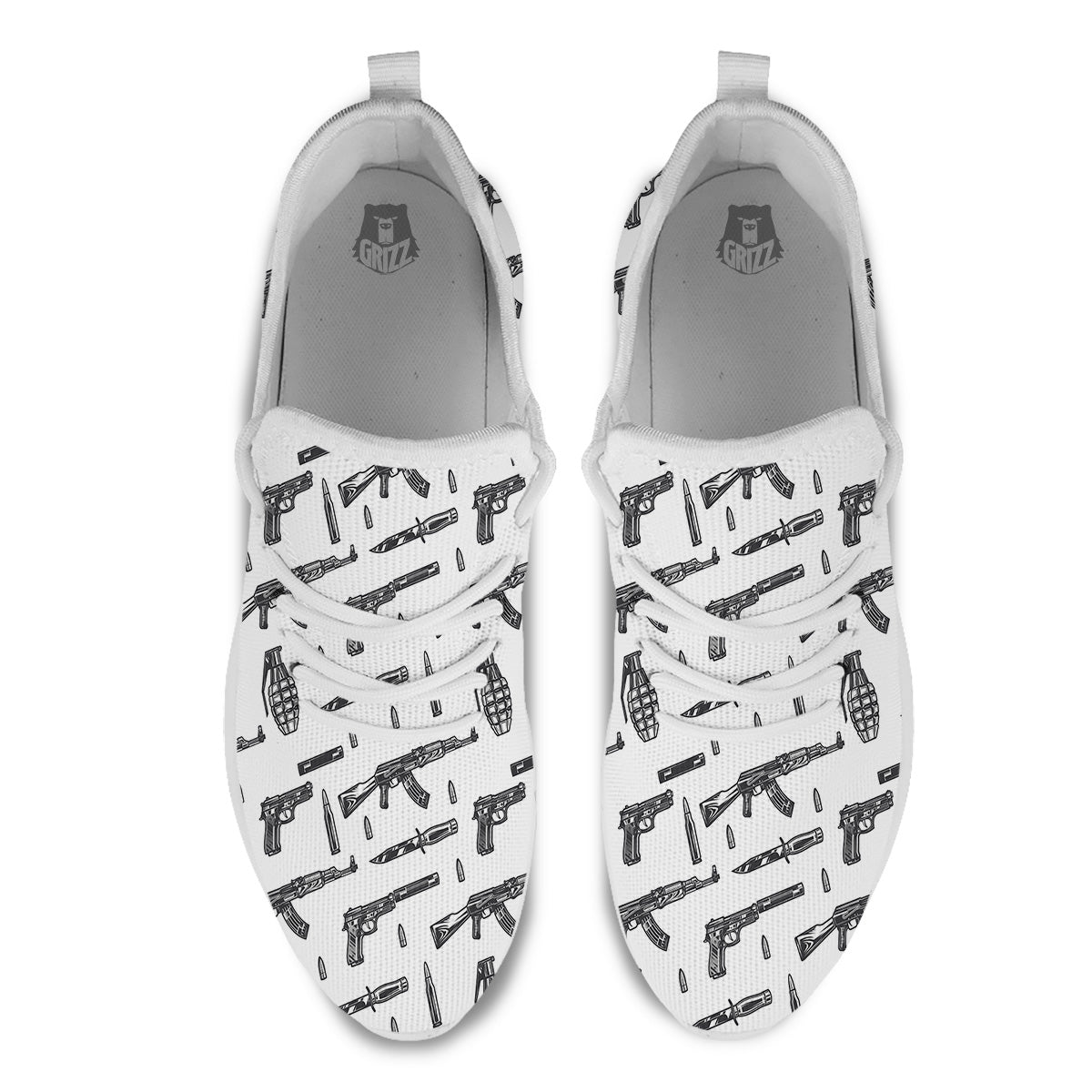 Military Weapon Vintage Print Pattern White Athletic Shoes-grizzshop