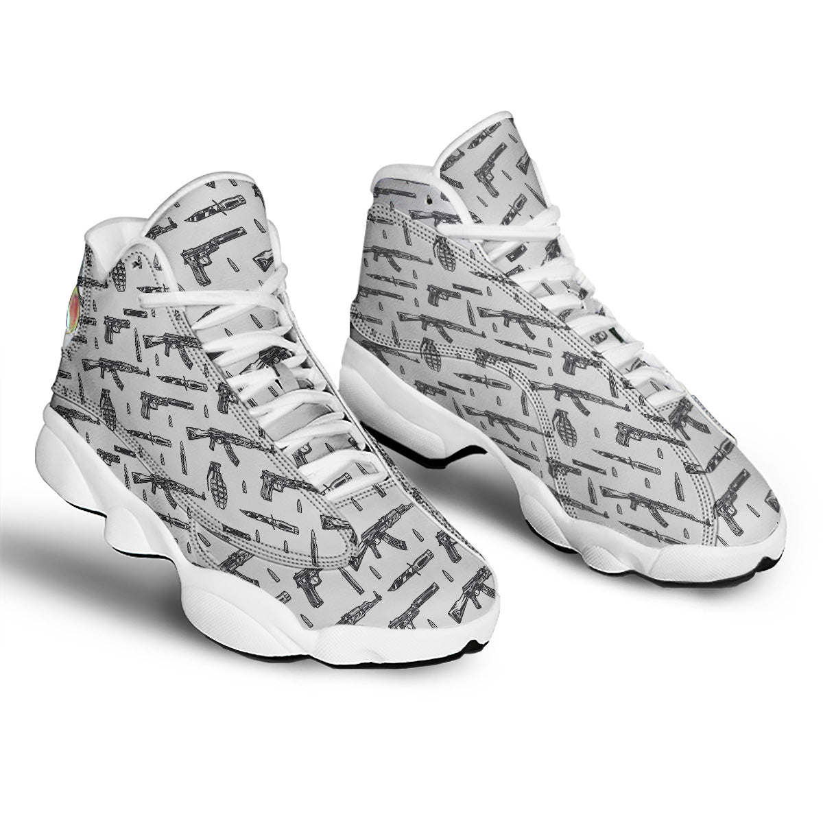 Military Weapon Vintage Print Pattern White Basketball Shoes-grizzshop