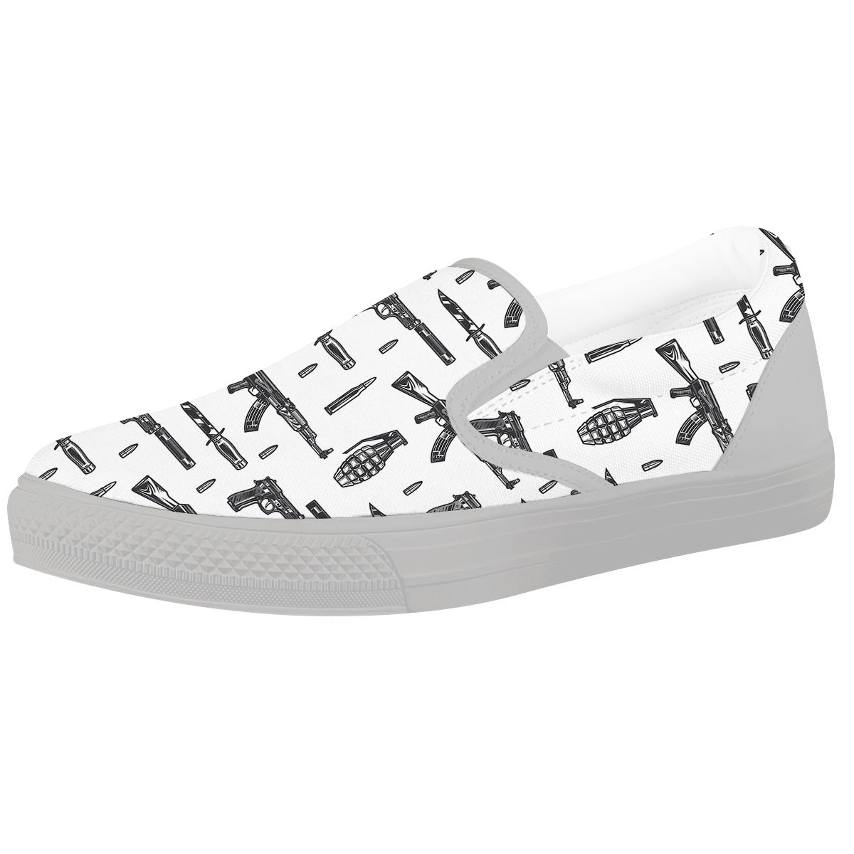 Military Weapon Vintage Print Pattern White Slip On Shoes-grizzshop