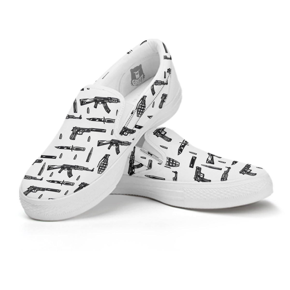 Military Weapon Vintage Print Pattern White Slip On Shoes-grizzshop