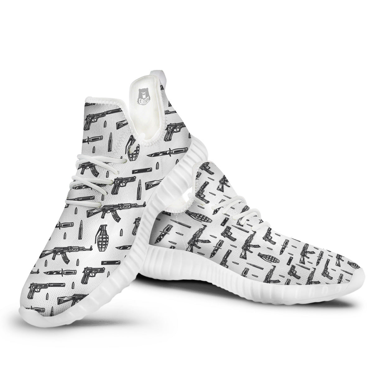 Military Weapon Vintage Print Pattern White Walking Shoes-grizzshop