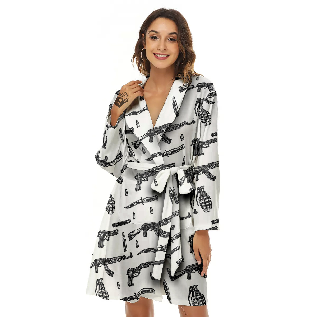 Military Weapon Vintage Print Pattern Women's Robe-grizzshop