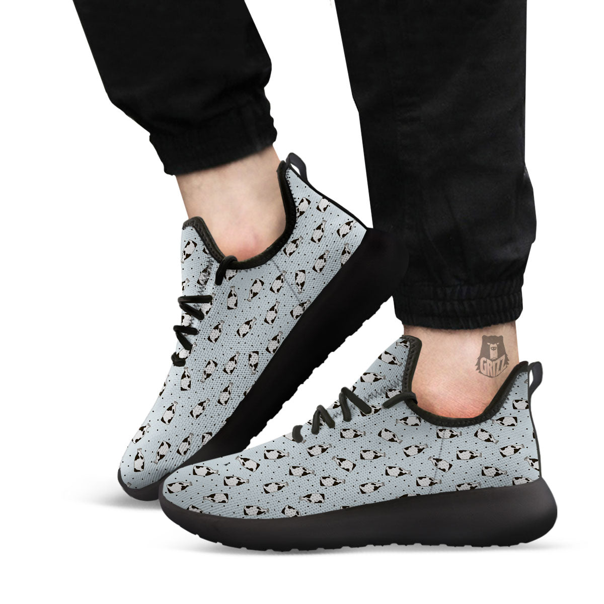 Milk Bottle Cow Print Pattern Black Athletic Shoes-grizzshop