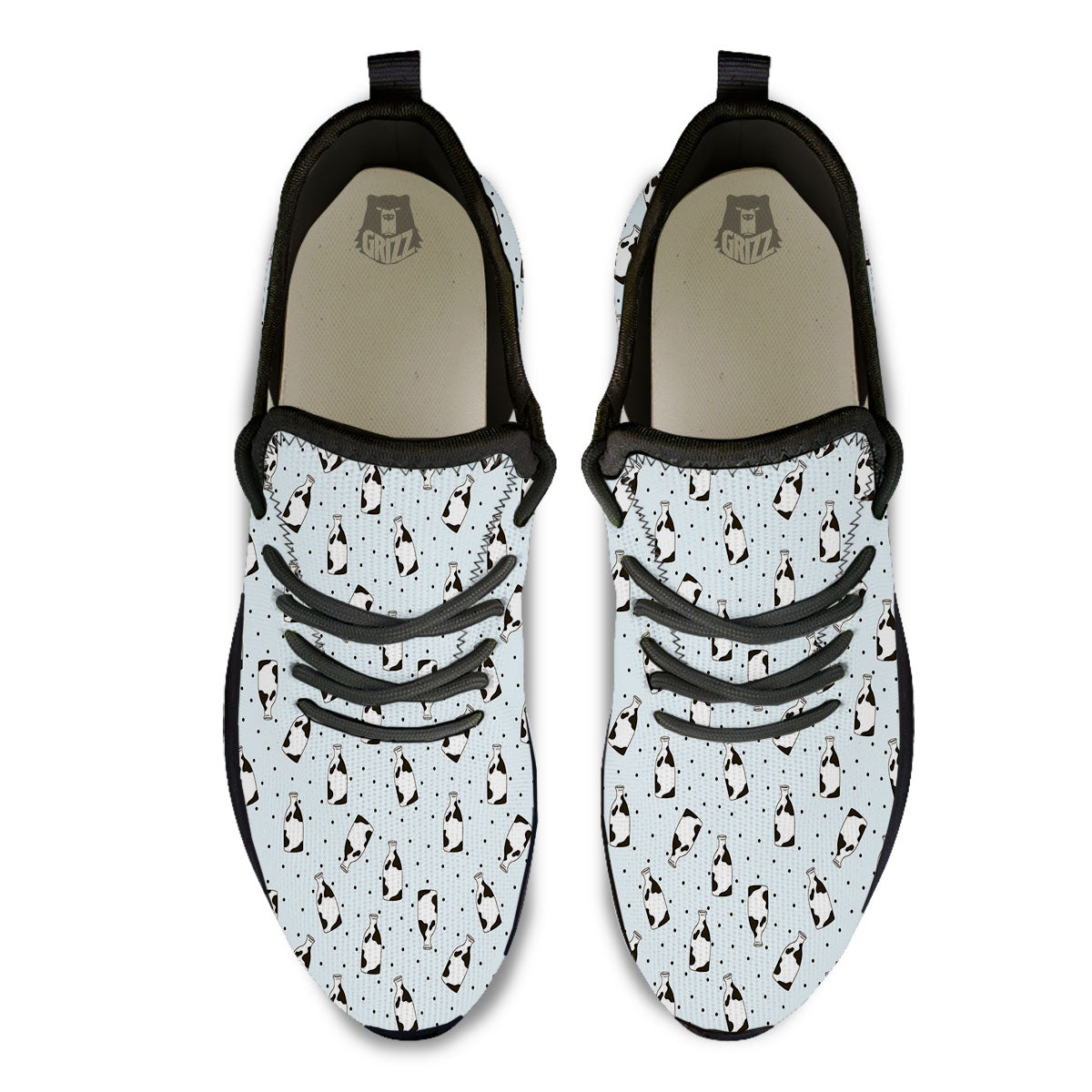 Milk Bottle Cow Print Pattern Black Athletic Shoes-grizzshop