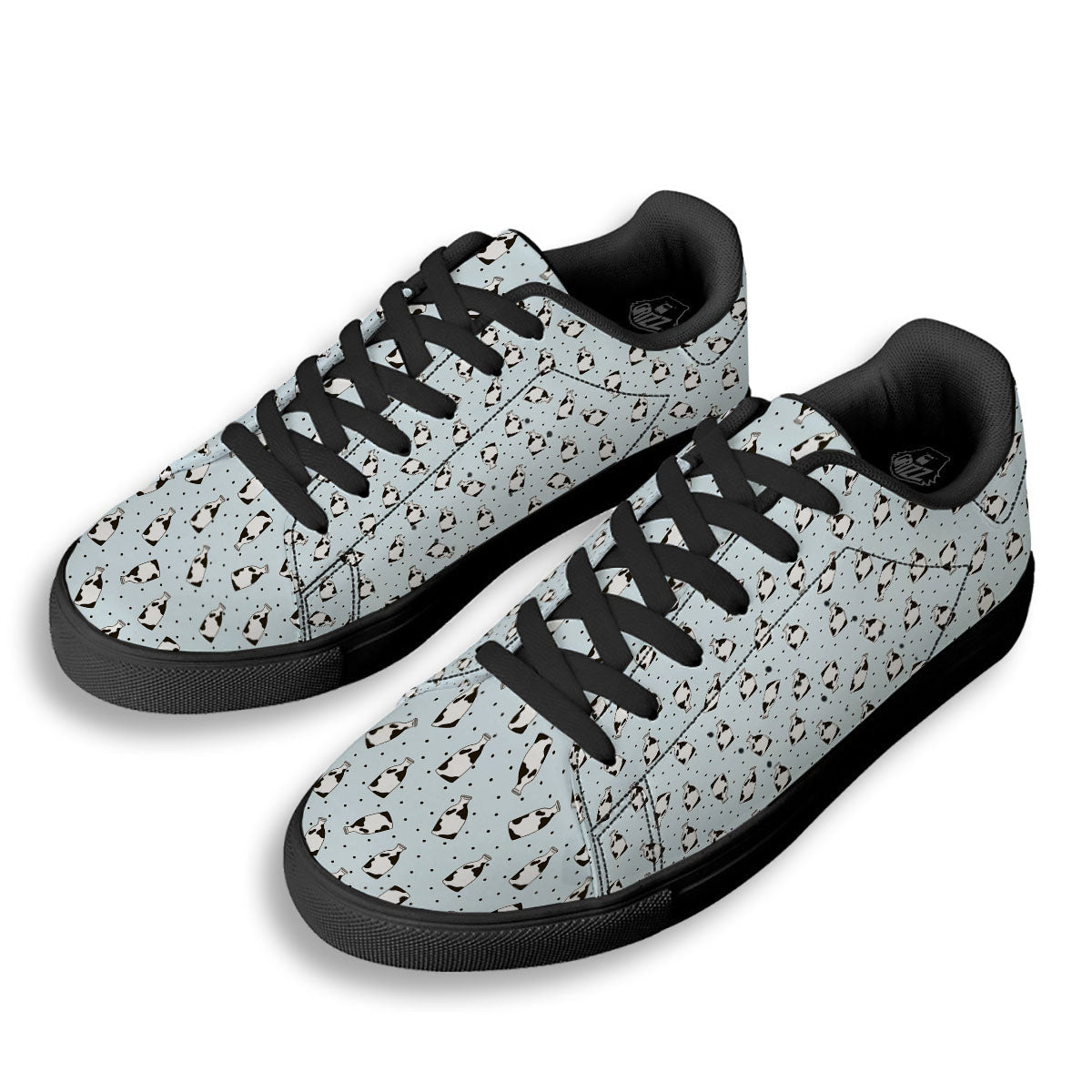 Milk Bottle Cow Print Pattern Black Low Top Sneakers-grizzshop