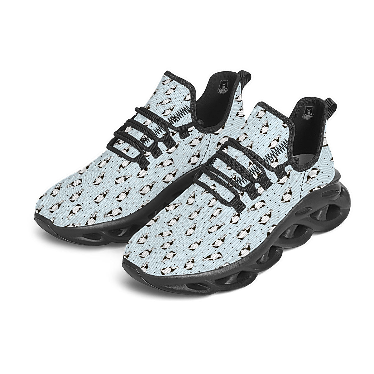 Milk Bottle Cow Print Pattern Black Running Shoes-grizzshop