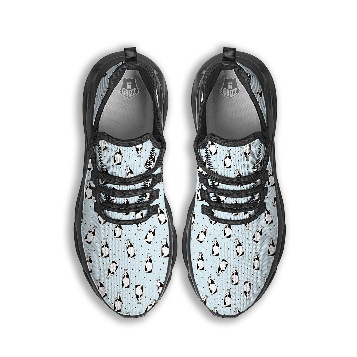 Milk Bottle Cow Print Pattern Black Running Shoes-grizzshop
