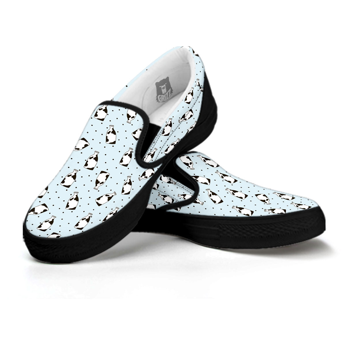 Milk Bottle Cow Print Pattern Black Slip On Shoes-grizzshop
