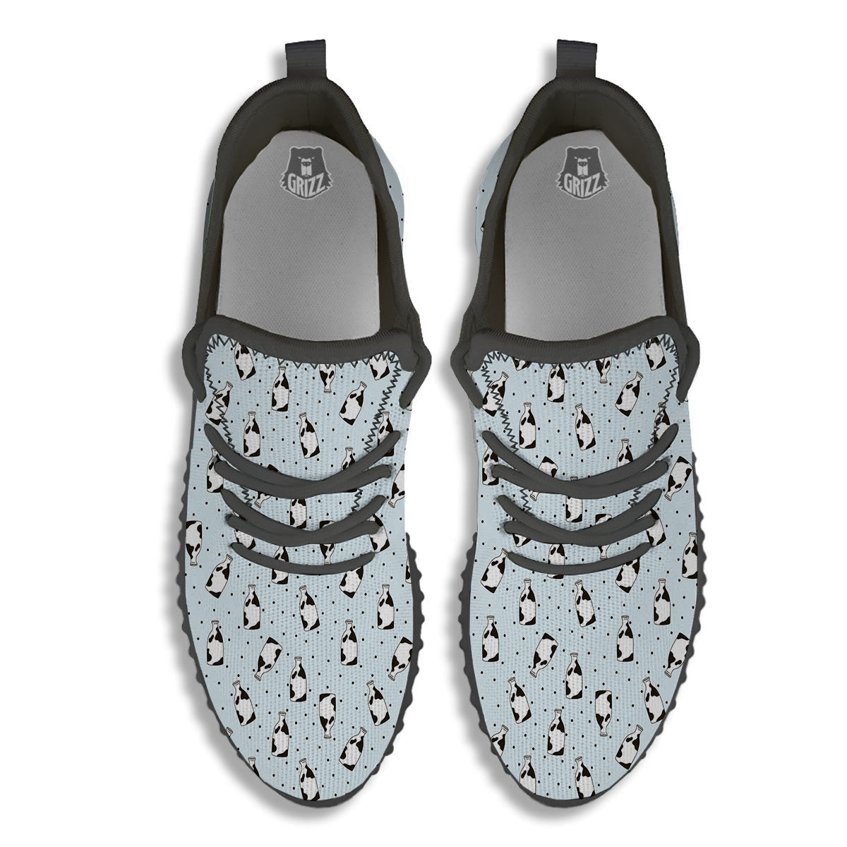 Milk Bottle Cow Print Pattern Black Walking Shoes-grizzshop