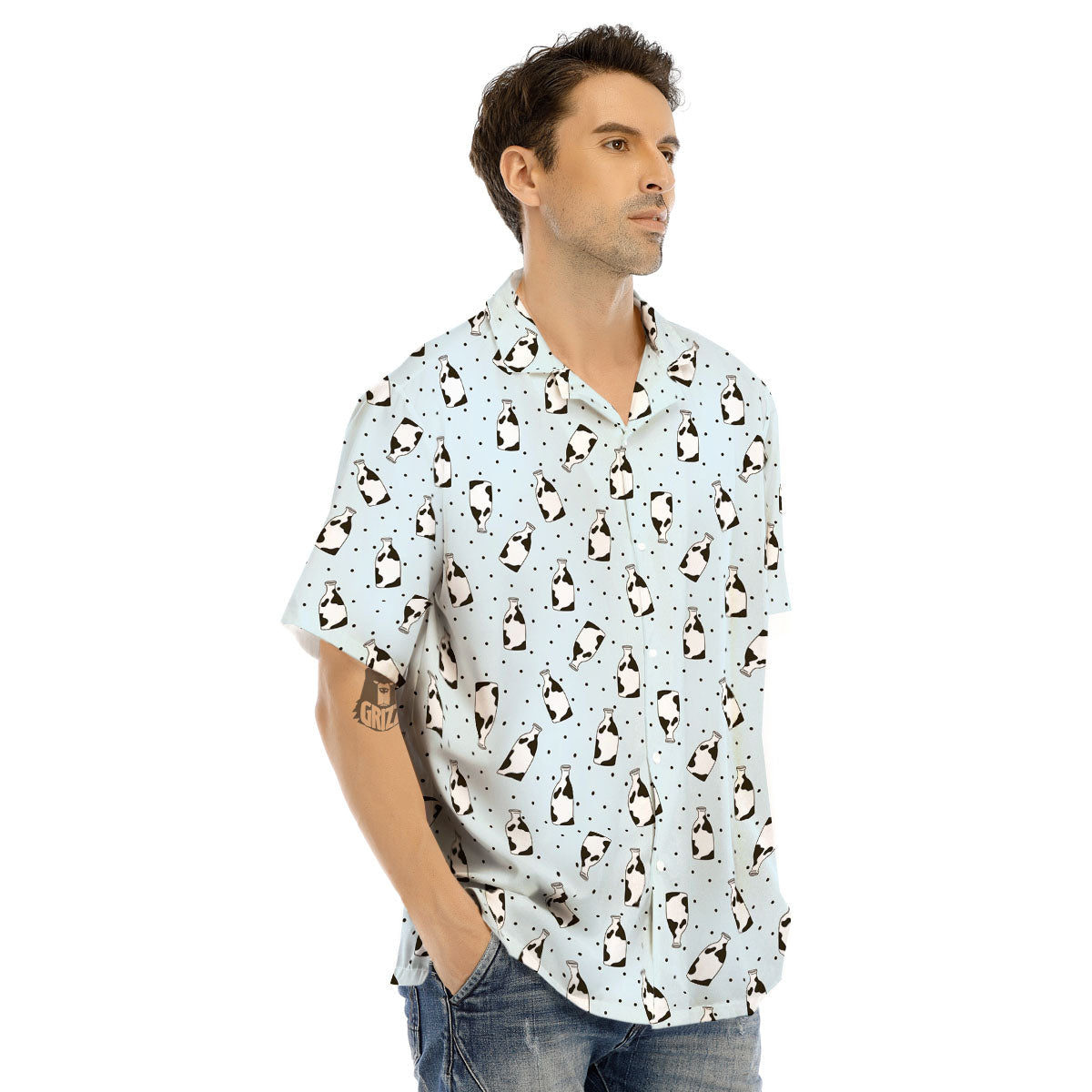 Milk Bottle Cow Print Pattern Men's Hawaiian Shirt-grizzshop