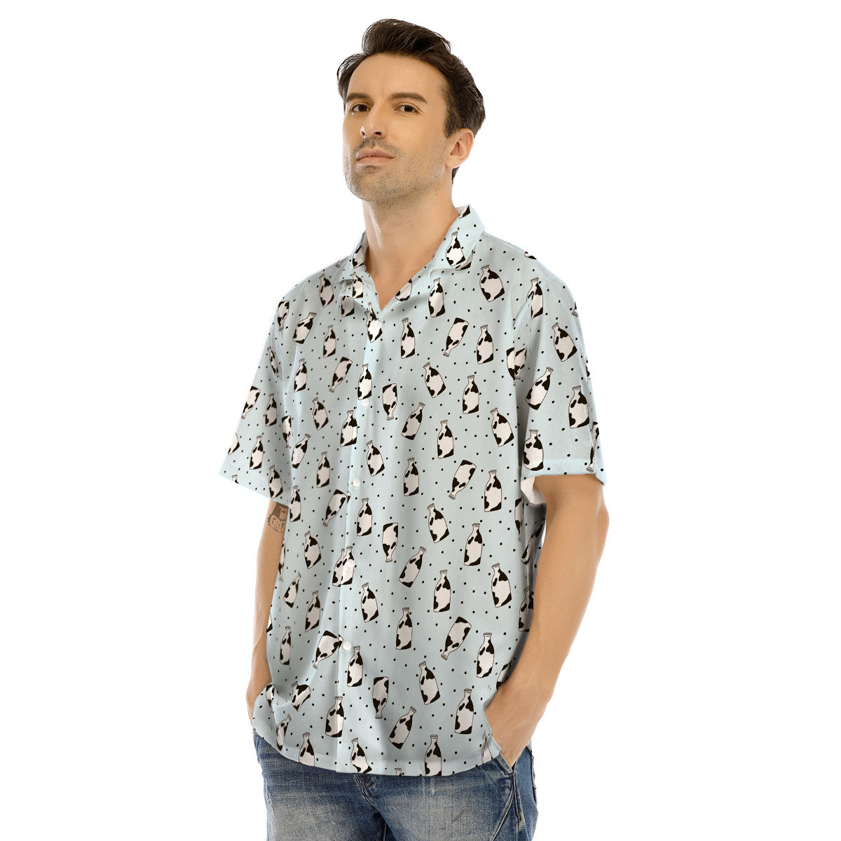 Milk Bottle Cow Print Pattern Men's Hawaiian Shirt-grizzshop