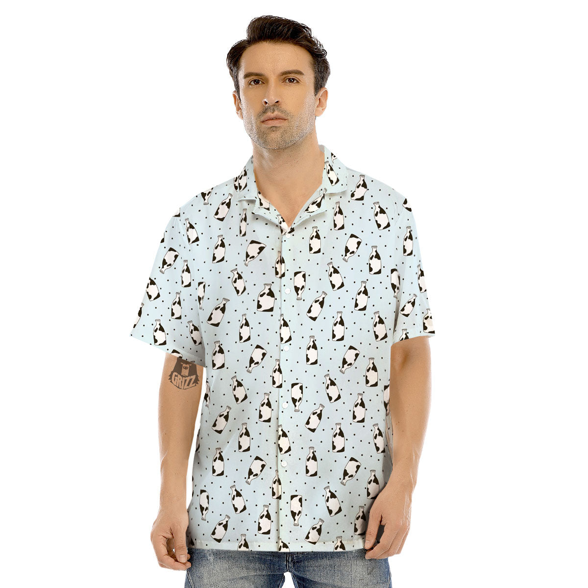 Milk Bottle Cow Print Pattern Men's Hawaiian Shirt-grizzshop