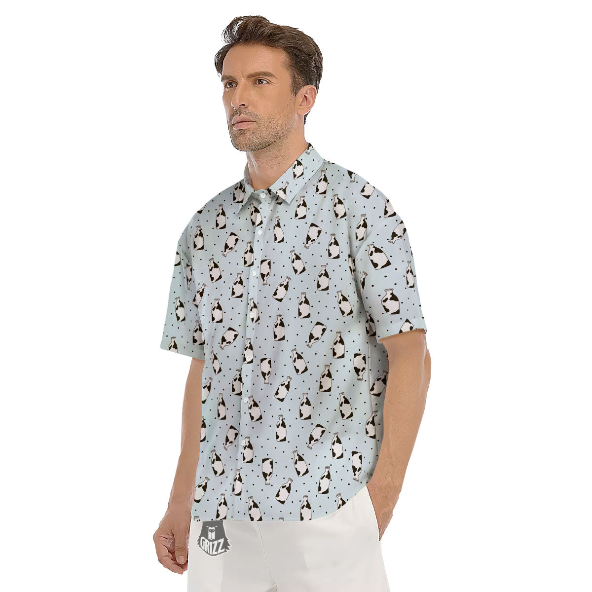Milk Bottle Cow Print Pattern Men's Short Sleeve Shirts-grizzshop