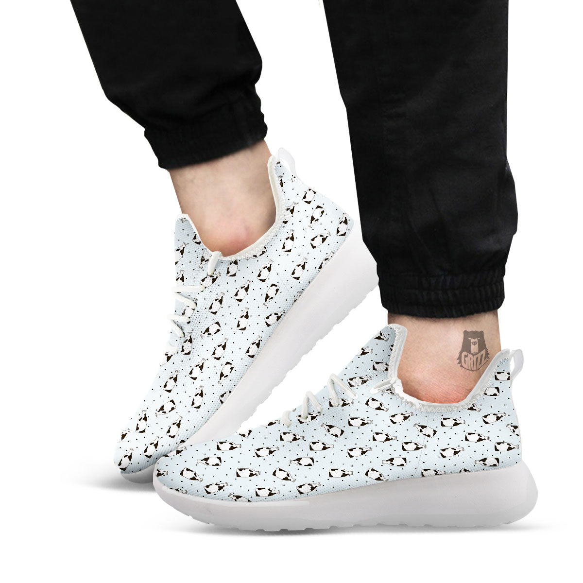 Milk Bottle Cow Print Pattern White Athletic Shoes-grizzshop