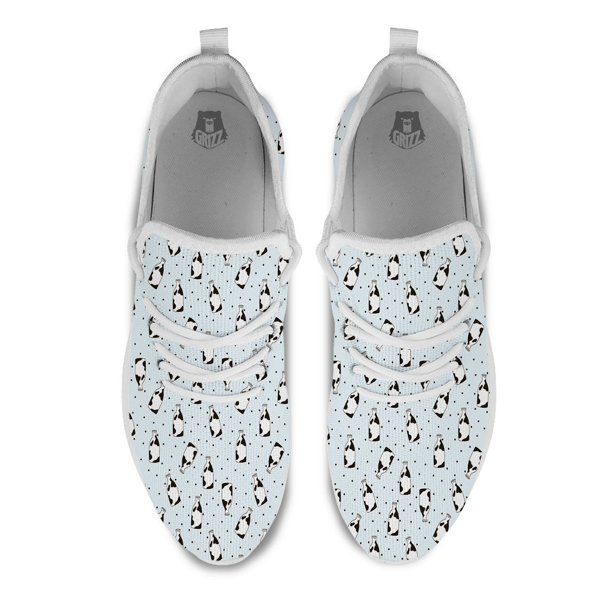 Milk Bottle Cow Print Pattern White Athletic Shoes-grizzshop