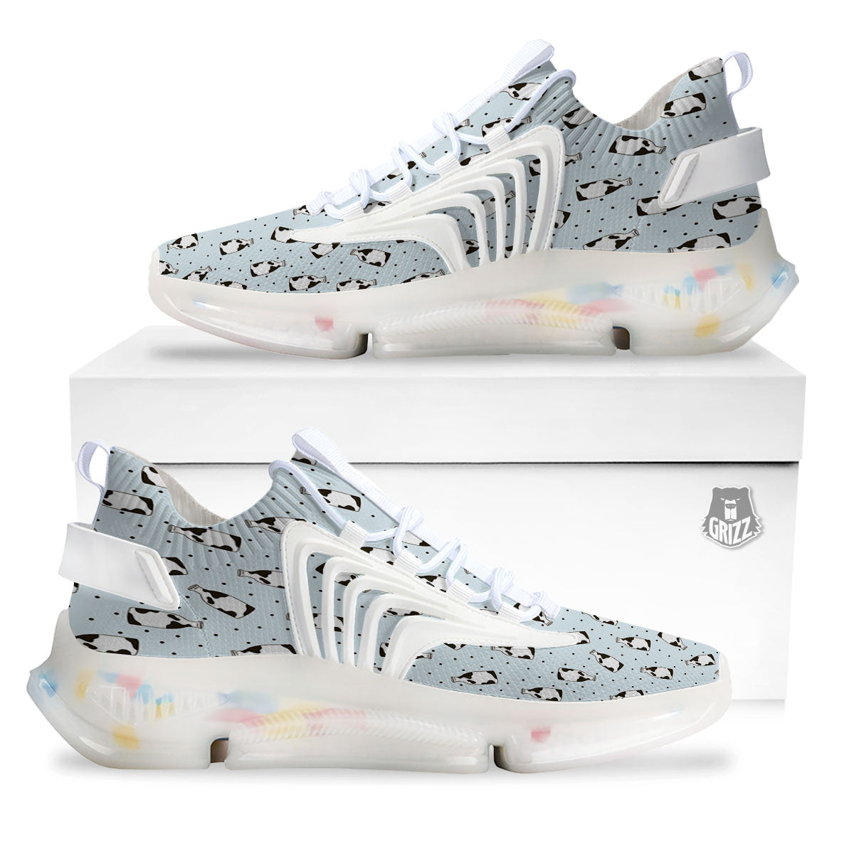 Milk Bottle Cow Print Pattern White Gym Shoes-grizzshop