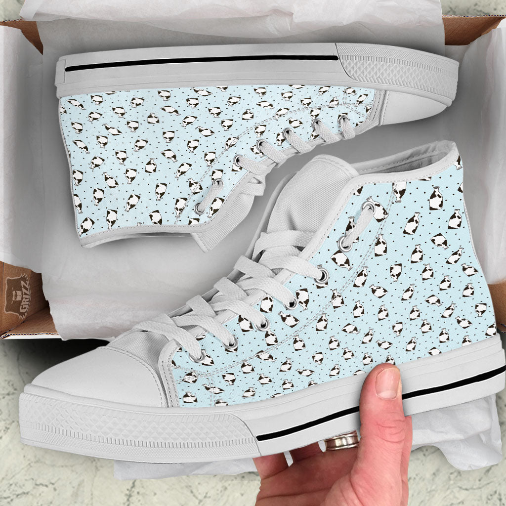 Milk Bottle Cow Print Pattern White High Top Shoes-grizzshop