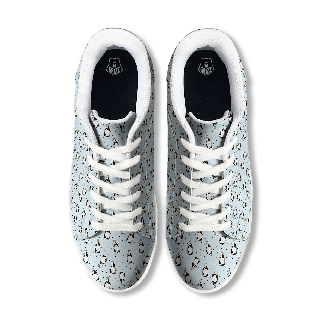 Milk Bottle Cow Print Pattern White Low Top Sneakers-grizzshop