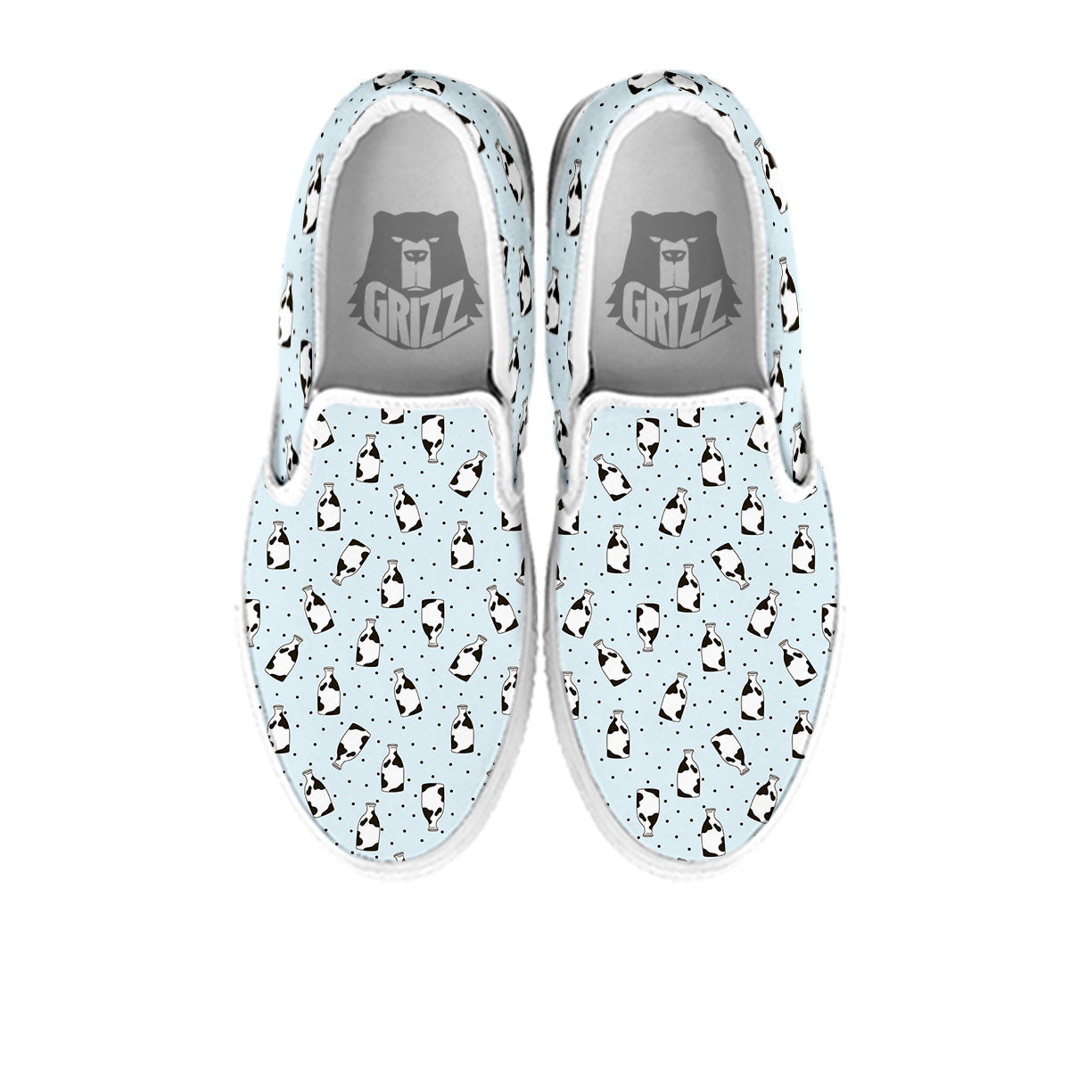 Milk Bottle Cow Print Pattern White Slip On Shoes-grizzshop