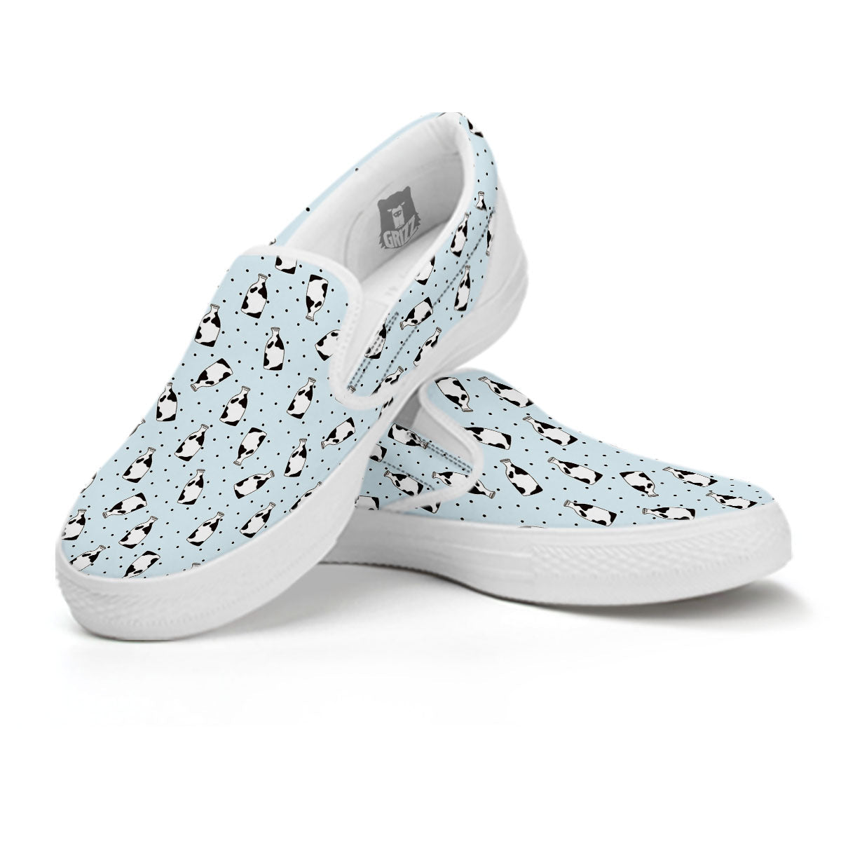Milk Bottle Cow Print Pattern White Slip On Shoes-grizzshop