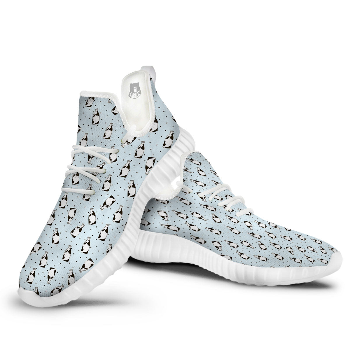 Milk Bottle Cow Print Pattern White Walking Shoes-grizzshop