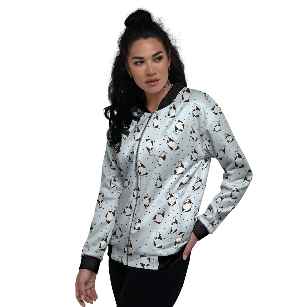Milk Bottle Cow Print Pattern Women's Bomber Jacket-grizzshop