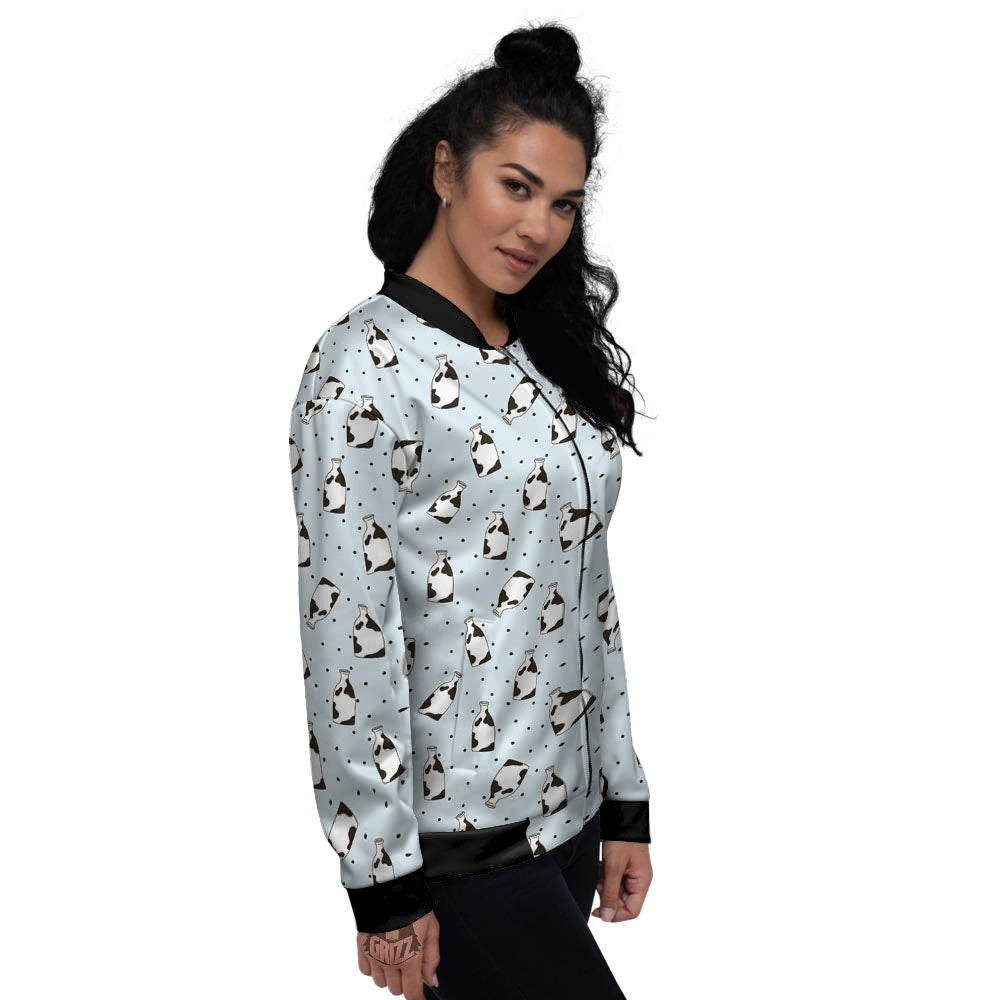 Milk Bottle Cow Print Pattern Women's Bomber Jacket-grizzshop