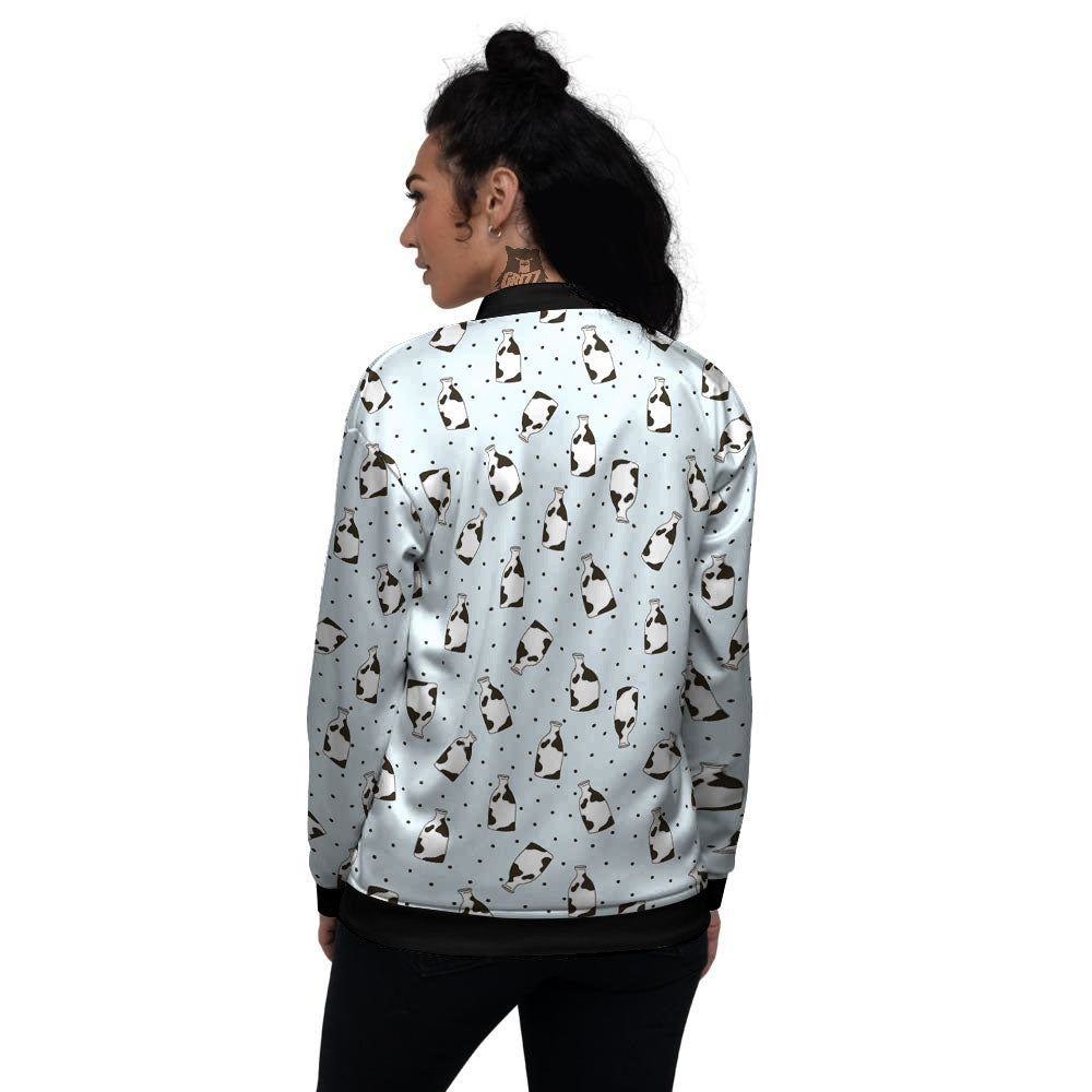 Milk Bottle Cow Print Pattern Women's Bomber Jacket-grizzshop