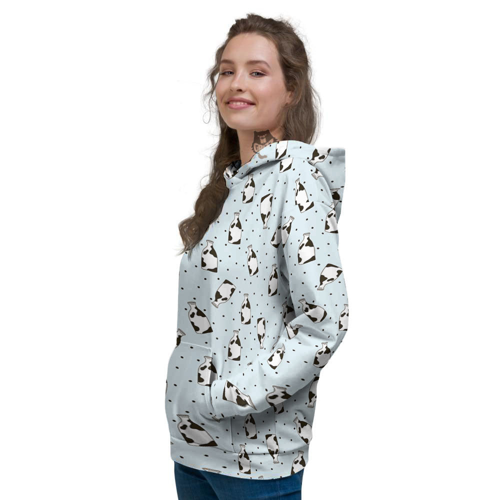 Milk Bottle Cow Print Pattern Women's Hoodie-grizzshop