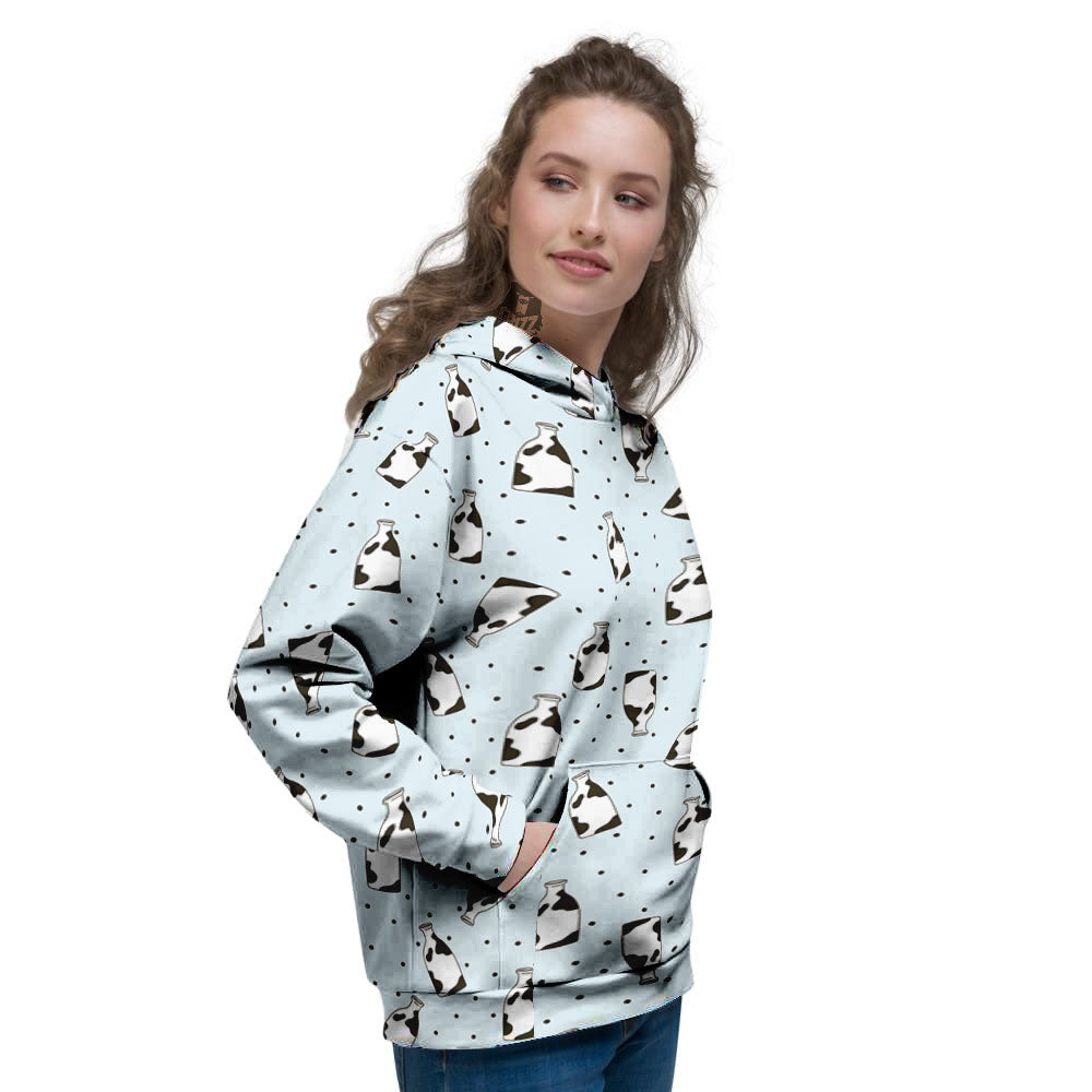 Milk Bottle Cow Print Pattern Women's Hoodie-grizzshop